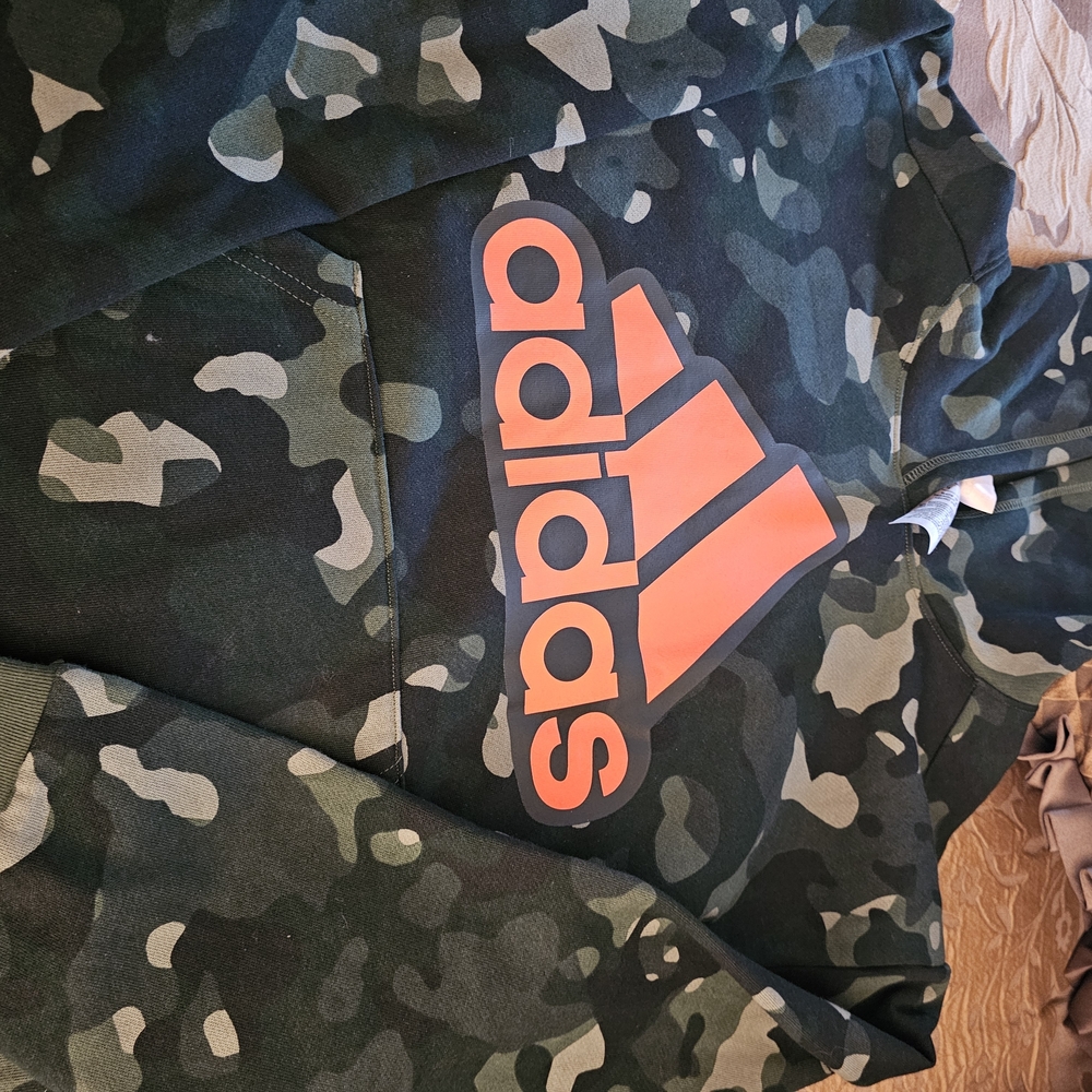 Adidas Camouflage Hoodie with Orange Logo
